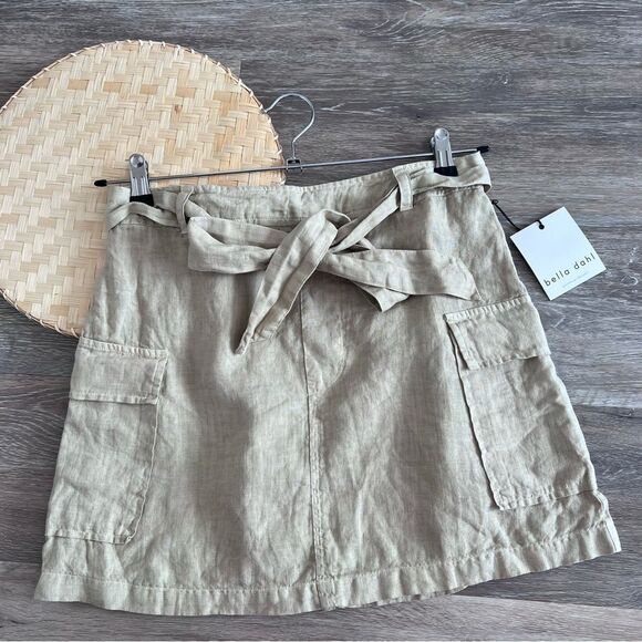 Nwt Bella Dahl 100% linen Cargo mini skirt in palm green size M womens - Picture 2 of 9